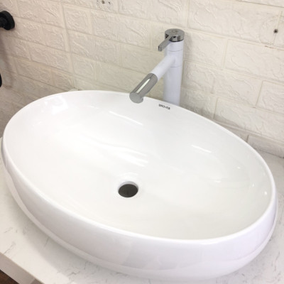 CHẬU RỬA MẶT, LAVABO ELIP NHẬP KHẨU CAO CẤP CHÍNH HÃNG GROVES GRVC 065 (men đẹp sáng 100 năm) (CHẬU)