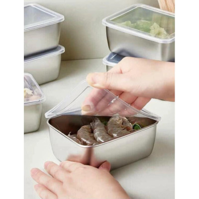 Hộp Đựng Thực Phẩm Inox Để Tủ Lạnh Có Nắp Đậy Đa Năng Tiện Lợi- Có 2 Size 13.5x10.5x5.8 cm và 20x5,5x25cm - Khay Inox 304 Chống Gỉ - Hàng Chính Hãng MINIIN