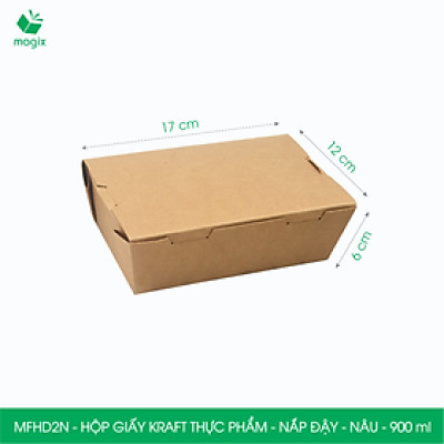 MFHD2N - Combo 25 hộp giấy kraft thực phẩm 900ml, hộp đựng thức ăn nắp đậy màu nâu, hộp gói đồ ăn mang đi
