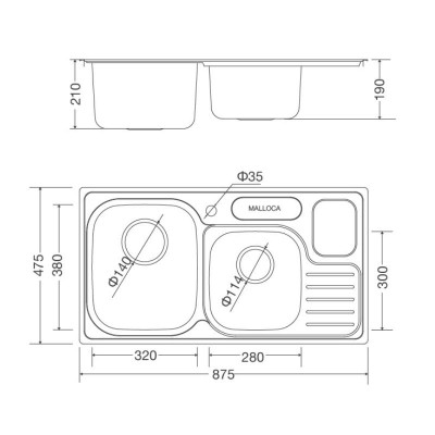 Chậu Rửa Chén Malloca MS 1024 - Inox 304 - Ngang 87,5cm - Hàng Chính Hãng