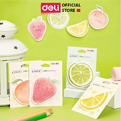 Giấy nhớ giấy nhắn note hình  hoa quả trái cây đáng yêu Deli - Đào/ Chanh/ Dâu/ Cam - Phù hợp cho học sinh, văn phòng - 110x80mm - 21538