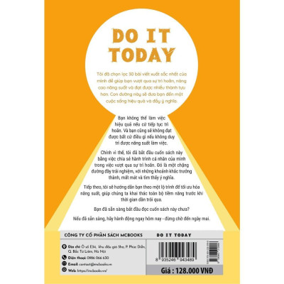 Sách - Do it today -  Vượt Qua Trì Hoãn, Tối Ưu Năng Suất, Chinh Phục Mục Tiêu MCBooks