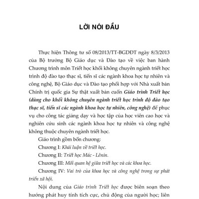 Giáo trình Triết học (Dùng cho khối không chuyên ngành triết học trình độ đào tạo thạc sĩ, tiến sĩ các ngành khoa học tự nhiên, công nghệ) - bản in 2025