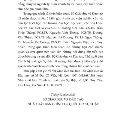 Giáo trình Triết học (Dùng cho khối không chuyên ngành triết học trình độ đào tạo thạc sĩ, tiến sĩ các ngành khoa học tự nhiên, công nghệ) - bản in 2025