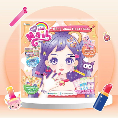 Sách Tiệm làm Nail - Công chúa Hoạt Hình (400+ stickers dễ thương) - Sách bóc dán sticker cho bé gái - Megabook