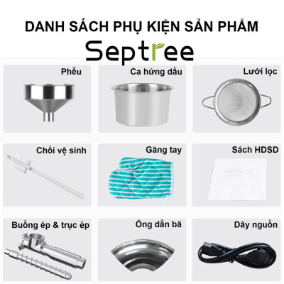 Máy ép dầu ăn thực vật chuyên nghiệp nâng cấp hoàn toàn mới thương hiệu Mỹ cao cấp Septree X10 1400W - Hàng nhập khẩu (BH 1 NĂM)