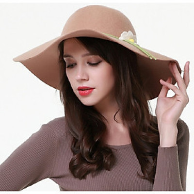 Nón rộng vành nữ mũ chống nắng rộng vành đi biển fedora màu kem thời trang Hàn Quốc dona22030804