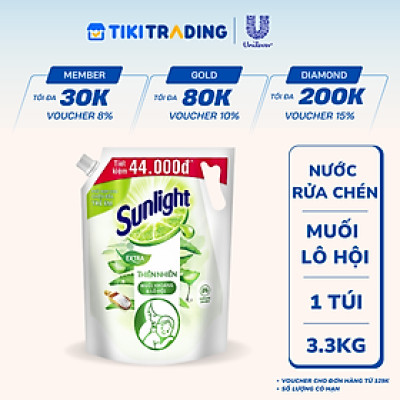 Túi Nước rửa chén Sunlight Bio-care Thiên Nhiên 100% Gốc thực vật - Muối Khoáng Lô Hội 3.3KG