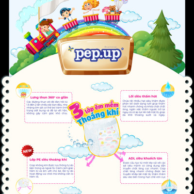 Combo 4 Gói Tã/Bỉm Quần Em Bé Pep.up Extra Dry Siêu Mềm Mại, Siêu Khô Thoáng, Kháng Khuẩn Size L (9 Miếng/Gói)