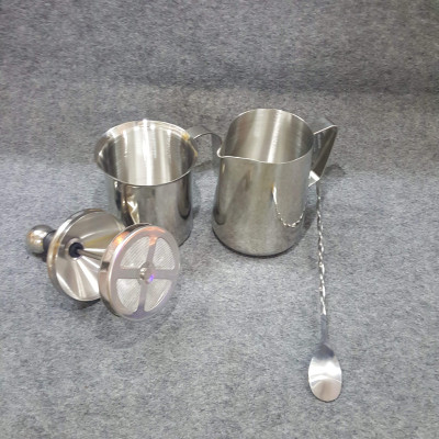 Combo 3 dụng cụ Inox đánh sữa tạo bọt - Ca Inox 600ml