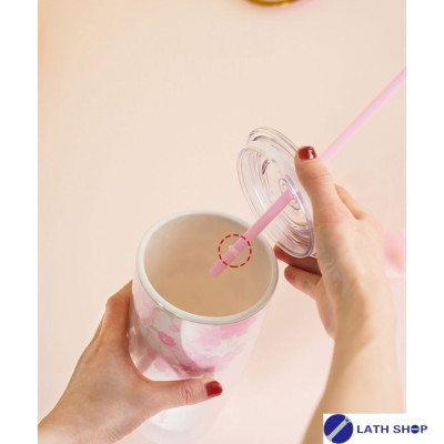 Ly Nhựa 2 Lớp Cherry Blossom Kèm Ống Hút LocknLock Dung Tích  750ML - HAP509 -Màu Trắng và Hồng
