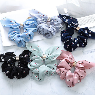Dây buộc tóc Scrunchies lụa hoa nhí dễ thương có nhẫn HD81