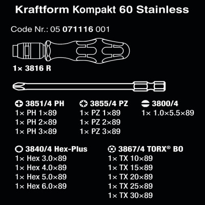Bộ KRAFTFORM KOMPAKT 60 thép không rỉ – Wera 05071116001