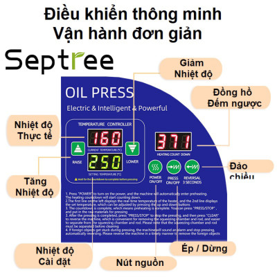 Máy ép dầu ăn thực vật chuyên nghiệp nâng cấp hoàn toàn mới thương hiệu Mỹ cao cấp Septree X10 1400W - Hàng nhập khẩu (BH 1 NĂM)