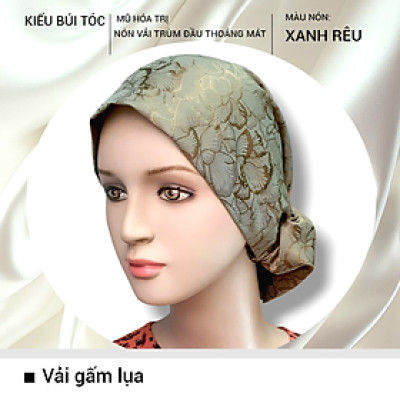 [KIỂU BÚI TÓC-VẢI GẤM LỤA] Nón hóa trị vải mềm mát, hút mồ hôi, bệnh nhân ung thư, chemo hat, mũ vải trùm đầu, khăn vải