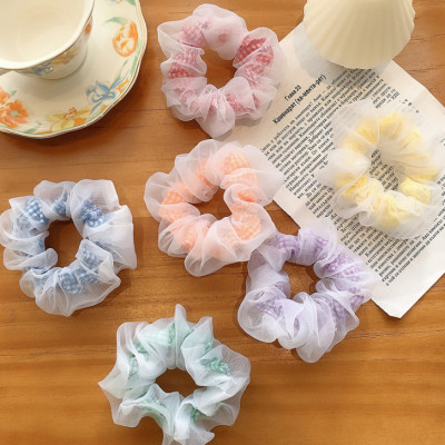 Dây buộc tóc Scrunchies 2 lớp kẻ và voan dễ thương HD97