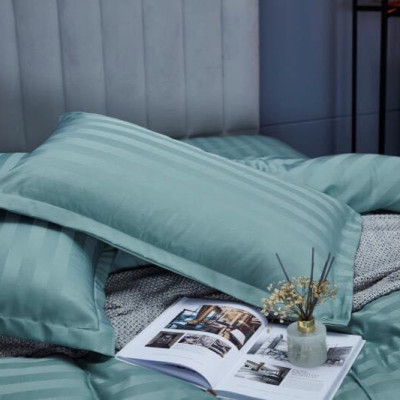 Bộ 5 món vỏ chăn drap gối cotton lụa 3F sọc 3 phân cao cấp A - dành cho khách sạn, homestay, nhà nghỉ ( hàng loại 1) + tặng kèm 1 túi thơm thảo dược