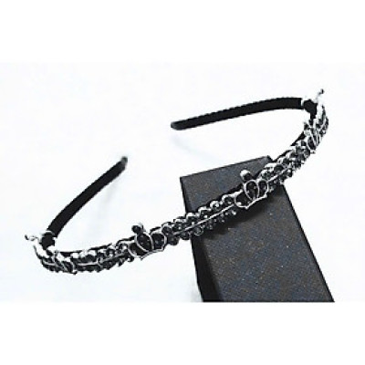 Cài tóc đen đính đá hình vương miện đá xanh đen