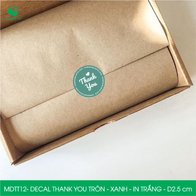 MDTT12 - D2.5cm - 500 Sticker Thank you, decal Thank you tròn dán hộp carton, tem cám ơn, nhãn dán cảm ơn trang trí gói hàng