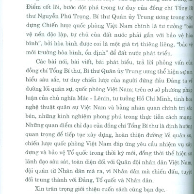 MỘT SỐ VẤN ĐỀ VỀ ĐƯỜNG LỐI QUÂN SỰ, CHIẾN LƯỢC QUỐC PHÒNG TRONG SỰ NGHIỆP XÂY DỰNG VÀ BẢO VỆ TỔ QUỐC VIỆT NAM XÃ HỘI CHỦ NGHĨA THỜI KỲ MỚI - Nguyễn Phú Trọng - NXB Chính trị quốc gia sự thật