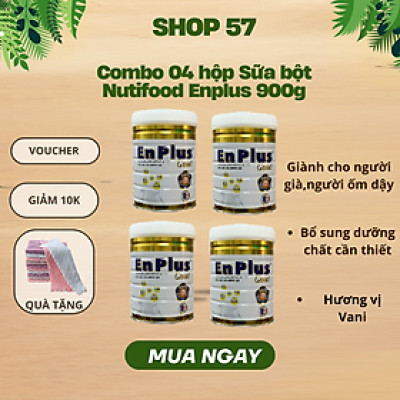 Combo 04 hộp Sữa bột  Enplus Gold 900 Gr của hãng nutifood dinh dưỡng cho người lớn tuổi,bổ sung chất xơ FOS/Inulin giúp cho đường ruột khỏe mạnh,ngừa táo bón