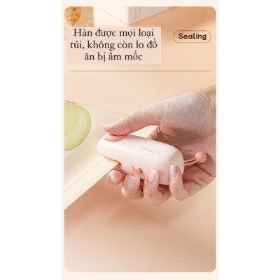 Máy Hàn Miệng Túi Cầm Tay Cute, Máy Ép Miệng Túi Đồ Ăn Vặt Sạc Pin Tích Hợp Nam Châm Kèm Đầu Cắt Tiện Dụng - Hàng Chính Hãng MINIIN
