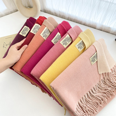 Khăn quàng cổ len dệt kim, tua rua phối màu phong cách Hàn Quốc cho nữ mềm mịn và ấm áp