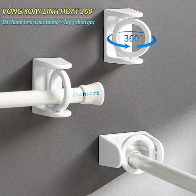 Giá Đỡ Thanh Treo Rèm Dán Góc Tường Xoay 360 Hamart Móc Vòng Tròn Siêu Dính Cố Định Đa Năng