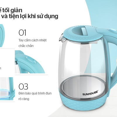 Ấm siêu tốc thủy tinh Sunhouse SHD1215 - Hàng Chính Hãng