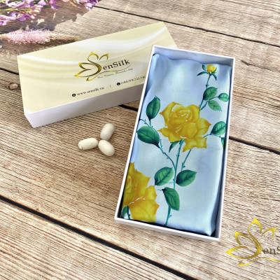 Khăn Lụa Bảo Lộc Vẽ Tay Rose SenSilk180x55cm, Hand Drawing Silk Scarf, 100% Silk made in Vietnam