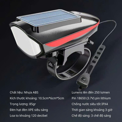 Đèn Xe Đạp Năng Lượng Mặt Trời Siêu Sáng: Có Sạc Pin, Còi Báo, Chống Thấm Nước Cao Cấp