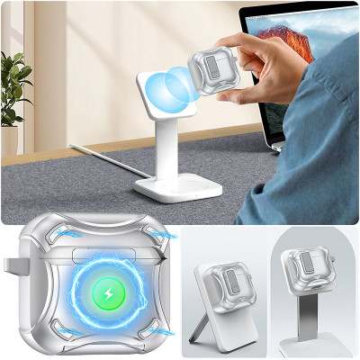 Ốp Case có chân đế đỡ điện thoại, Khóa Nắp, Hỗ trợ sạc ko dây cho Airpods 3 - Hàng Chính Hãng