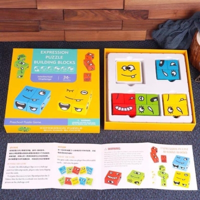 Đồ chơi Boardgame xếp hình thay đổi biểu cảm khuôn mặt bằng gỗ theo thẻ mẫu cho bé thông minh