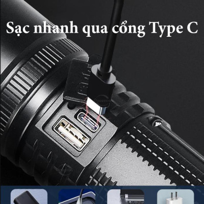 Đèn Pin Siêu Sáng LS-S56 Cầm Tay 4 Chế Độ Sáng Sạc Sạc Nhanh Type C Chiếu Sáng Khoảng Cách Lên Đến 2000m Tích Hợp Đèn COB Tích Hợp Làm Pin Dự Phòng