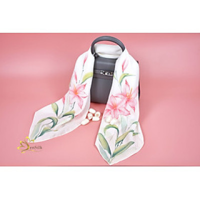 Khăn Lụa Vuông Vẽ Tay Hoa Ly SenSilk Đẹp Nhất, Phụ Kiện Thời Trang Cao Cấp