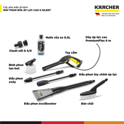 Máy phun rửa áp lực cao Karcher K Silent - Công suất 1800W, áp lực tối đa 130 bar - Bảo hành chính hãng 24 tháng - Hàng Chính Hãng