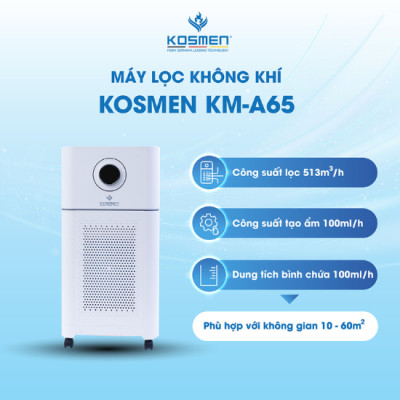 Máy Lọc Không Khí Kosmen KM - A65 Lọc Bằng Ion âm, Diệt Khuẩn Bằng Đèn UV, Khóa Trẻ Em - Hàng Chính Hãng BH 24 Tháng