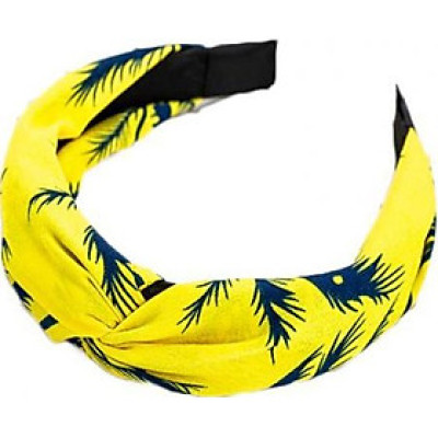 Bờm cài tóc turban nữ kẻ phối họa tiết lá dừa nền vàng bản to BN34A