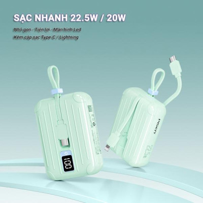 Sạc Dự Phòng Pisen Quick - POWERLink Tiny 22.5W 10000mAh (L & C) - Pisen TS-D326 - Màu Xanh Mint