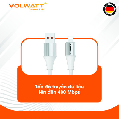 Cáp sạc nhanh Volwatt GE-S16-AL hàng chính hãng | Cáp USB-A to L 12W, thích hợp từ iP14 trở xuống – Dây bện, chống rối, BH 12 tháng