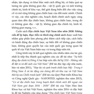 Địa Chiến Lược Việt Nam Tầm Nhìn 2030 Những Vấn Đề Lý Luận, Thực Tiễn Và Thích Ứng Chính Sách - PGS. TSKH. Trần Khánh