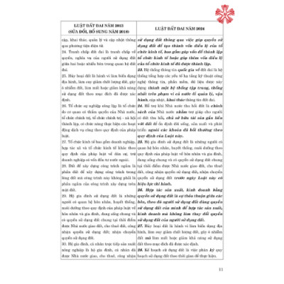 So sánh Luật Đất đai năm 2024 với Luật Đất đai năm 2013 (sửa đổi, bổ sung năm 2018) (bản in 2024)