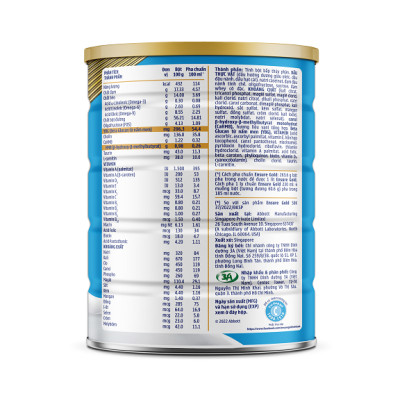 Thực phẩm dinh dưỡng y học: Ensure Gold hương vani ít ngọt 850g