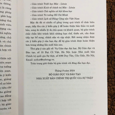 Giáo Trình Triết Học Mác - Lênin (Dành Cho Bậc Đại Học Hệ Không Chuyên Lý Luận Chính Trị)- Bản mới 2024