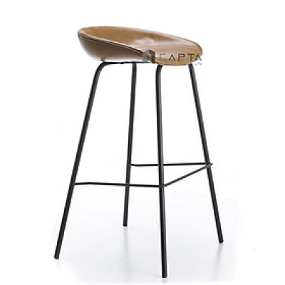 Ghế quầy bar nệm PVC màu nâu CB NIKA-P Nội thất Capta Ghế bar Cafe lưng thấp nệm vải bọc da PVC màu nâu chân sắt sơn tĩnh điện cố định 