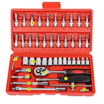 Bộ Dụng Cụ Mở Bu Lông Ốc Vít Sửa Chữa Ô Tô Xe Máy Đa Năng (46 Chi Tiết, Mạ Chrome, Chuẩn 1.4 Inch) - HÀNG CHÍNH HÃNG MINIIN