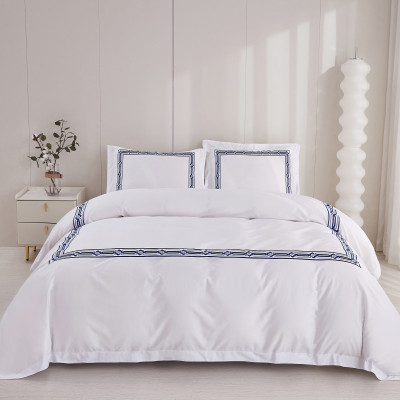 Bộ chăn ra Casa Bello Home - Set Serenity Blue Cotton lụa satin thêu họa tiết thêu 5 món