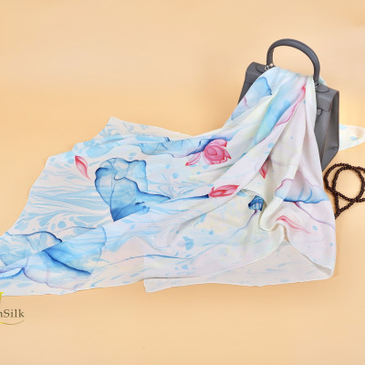 Khăn Lụa Thủy Ấn Hoa Sen - Tinh Hoa Quà Việt - SenSilk TA1