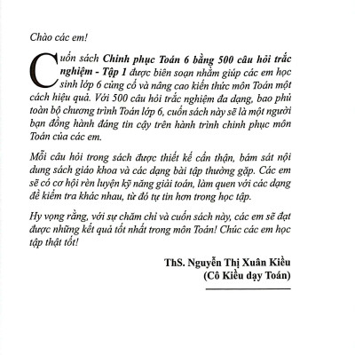 Sách - Chinh Phục Toán 6 Bằng 500 Câu Hỏi Trắc Nghiệm - Tập 1