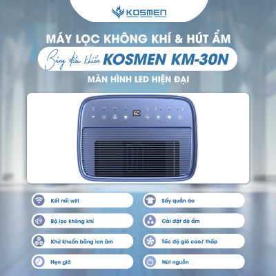 Máy Lọc Không Khí Và Hút Ẩm Kosmen KM-30N, Lọc Chuyên Sâu, Kết Nối Wifi Bằng App - Hàng Chính Hãng
